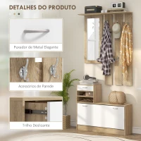 HOMCOM Móvel Cabide de Entrada de 3 Peças Armário de Entrada com Cabide Espelho Sapateira e Gaveta 90x10x102 cm Branco e Madeira(m-6)