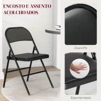 HOMCOM Conjunto de 2 Cadeiras Dobráveis com Encosto e Estrutura de Aço para Sala de Estar escritório Estúdio 45x46x78 cm Preto(m-4)