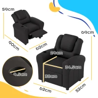 HOMCOM Kids Recliner Chair, PU Leather with Adjustable Backrest, Footrest, Padded Headrest, Black(m-3)