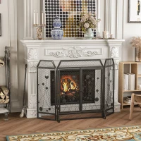 HOMCOM Paravan antiscantei pentru semineu, pliabil, usa magnetica 125 x 80cm(m-11)