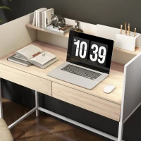 HOMCOM Secretária Moderna Mesa de Escritório com 2 Gavetas e Prateleira Mesa de Estudo 106x51,5x102,5 cm Branco e Carvalho(m-6)