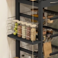HOMCOM Carrinho de Cozinha com Rodas Carrinho Auxiliar com Gaveta 4 Cestas Amovíveis de Metal e Prateleiras Laterais 47x37x83 cm Preto e Madeira(m-9)