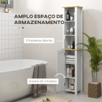 kleankin Coluna Casa de Banho com Prateleiras Abertas Porta e Prateleira Ajustável Desenho Anti-Tombo 34x23x165 cm Branco(m-4)