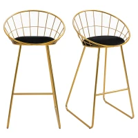HOMCOM Set 2 Scaune Inalte, Suport pentru picioare, Perna de catifea, Poliester/Metal, 52.5x47x97cm, Negru/Auriu(m-12)
