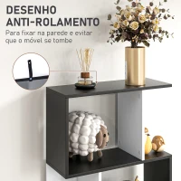 HOMCOM Estante para Livros Estante Alta de Parede com 5 Níveis em Forma de S Desenho Moderno 60x24x184,5 cm Branco e Preto(m-7)