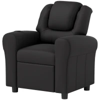 HOMCOM Kids Recliner Chair, PU Leather with Adjustable Backrest, Footrest, Padded Headrest, Black(m-11)