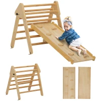 AIYAPLAY Houten Kinderklimset met Driehoekige Ladder en Dubbelzijdige Glijbaan, voor Kinderen van 18-48 Maanden(m-11)