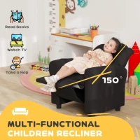 HOMCOM Kids Recliner Chair, PU Leather with Adjustable Backrest, Footrest, Padded Headrest, Black(m-4)