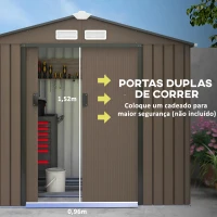Outsunny Abrigo de Jardim 213x130x185 cm Abrigo de Jardim Metálico de Exterior com 2 Portas Deslizantes e 4 Janelas Marrom(m-5)