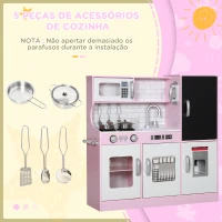 AIYAPLAY Cozinha de Brincar para Crianças acima de 3 anos Cozinha Infantil de Madeira com Acessórios Máquina de Gelo Ardósia e Telefone 83,8x26,8x81 cm Rosa(m-8)