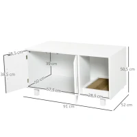 PawHut Móvel Caixa de Areia para Gatos com Porta com Arranhador Caixa de Areia para Gatos de Interior 91x52x50,5 cm Branco(m-3)