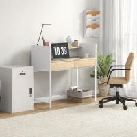 HOMCOM Secretária Moderna Mesa de Escritório com 2 Gavetas e Prateleira Mesa de Estudo 106x51,5x102,5 cm Branco e Carvalho(m-2)