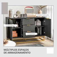 HOMCOM Aparador Auxiliar Armário de Armazenamento com 3 Gavetas e 2 Armários com Prateleira Ajustável 120x40x76 cm Preto(m-5)
