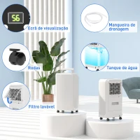 HOMCOM Desumidificador Elétrico 12L/dia Depósito de Água de 2,5L com Rodas Temporizador de 24 Horas Ecrã Digital de Humidade Branco(m-7)
