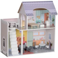 AIYAPLAY Casa de Bonecas com Móveis e Acessórios Casa de Bonecas de Madeira com Varanda e 2 Andares  60x26,6x60 cm Multicor(m-10)