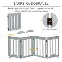 PawHut Barreira de Segurança Dobrável para Cães de 4 Painéis com Pés para Portas Escadas Corredor 204x30x61 cm Cinza(m-4)