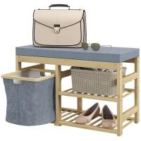 HOMCOM Banco para Sapatos de Bambu Móvel Sapateira com Assento Cesta Amovível e Prateleiras Abertas para 4 Pares de Sapatos 69x30x45 cm Madeira(m-11)