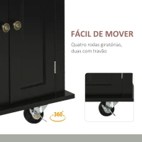 HOMCOM Ilha de Cozinha com Rodas 2 Gavetas 4 Portas Suporte para Temperos e Barra Lateral 111x44,5x82,5 cm Preto e Madeira(m-7)