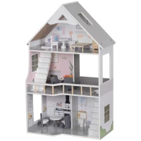 AIYAPLAY Casa de Bonecas com Móveis e Acessórios Casa de Bonecas de Madeira com 3 Andares  53,5x29,1x85,3 cm Multicor(m-11)