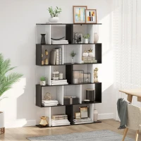 HOMCOM Estante para Livros Estante Alta de Parede com 5 Níveis em Forma de S Desenho Moderno 60x24x184,5 cm Branco e Preto(m-8)