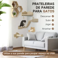 PawHut Conjunto de Prateleiras de Escalada para Gatos de 4 Peças com 2 Postes de Sisal e Plataforma para Saltar Bege(m-4)