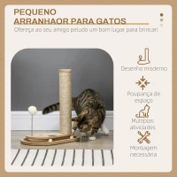 PawHut Arranhador para Gatos 40 cm Torre para Gatos com Poste de Arranhar Bola com Mola e Bolas na Base 35x23x40 cm Carvalho(m-4)