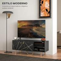 HOMCOM Móvel de TV com Prateleira Ajustável e Efeito Mármore Móvel de TV para Sala de Estar para Televisores de 50 Polegadas 110x35x45 cm Preto e Dourado(m-4)