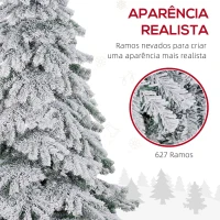 HOMCOM Árvore de Natal Ø116x180 cm Neve Artificial com 627 Pontas de PVC Base Dobrável e Suporte de Metal Decoração de Natal Verde e Branco(m-7)