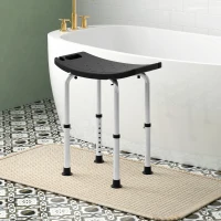 HOMCOM Height Adjustable Bath Stool, Aluminium Shower Stool with Non-Slip Pads for Elderly, Disabled, Seniors, Pregnant, Black(m-2)