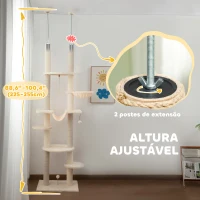 PawHut Arranhador para Gatos do Chão ao Teto 225-255 cm com 7 Níveis Rede Plataformas Postes de Arranhar  Bege e Cinza(m-4)