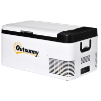 Outsunny 12V Car Refrigerator w/ LED Light & Foldable Handles, 18L Portable Compressor Cooler, Fridge Freezer with 12/24V DC and 110-240V AC for Campervan RV Boat Travel(m-11)