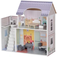 AIYAPLAY Casa de Bonecas com Móveis e Acessórios Casa de Bonecas de Madeira com Varanda e 2 Andares  60x26,6x60 cm Multicor(m-11)