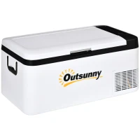 Outsunny 12V Car Refrigerator w/ LED Light & Foldable Handles, 18L Portable Compressor Cooler, Fridge Freezer with 12/24V DC and 110-240V AC for Campervan RV Boat Travel(m-1)
