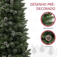 HOMCOM Árvore de Natal 225 cm Árvore de Natal Artificial com 980 Ramos e Suporte de Metal Árvore de Natal para Interior Verde(m-5)