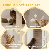 PawHut Arranhador para Gatos do Chão ao Teto 225-255 cm com 7 Níveis Rede Plataformas Postes de Arranhar  Bege e Cinza(m-8)
