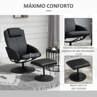HOMCOM Poltrona Relax Reclinável até 145° com Banco de Apoio para os Pés Estofada em PU e Estrutura de Aço 78x67x98 cm Preto(m-5)