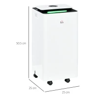 HOMCOM Dezumidificator Portabil de 10L/Zi cu 5 Moduri, 2 Viteze, Timer 24h și Roți, 25x25x50,5 cm, Alb(m-3)