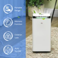 HOMCOM Dezumidificator Portabil de 10L/Zi cu 5 Moduri, 2 Viteze, Timer 24h și Roți, 25x25x50,5 cm, Alb(m-8)