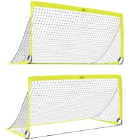 HOMCOM Set of 2 Football Goal Net 6 x 3 ft Foldable Outdoor Sport Training Teens Adults Football with Carrying Bag Yellow(m-1)
