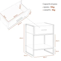 HOMCOM Set 2 Comodini Moderni con Cassetto e Ripiano Aperto in MDF e Acciaio, 45x40x60cm, Bianco e Oro(m-3)