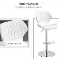 HOMCOM Set 2 Sgabelli da Bar Ergonomici ad Altezza Regolabile con Poggiapiedi, 47x51.5x92-114 cm, Bianco(m-6)