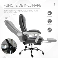 Vinsetto Scaun Ergonomic de Birou Reglabil cu Suport pentru Picioare, Spătar Înalt și Brațe, 65x70x115-123 cm, Gri(m-5)