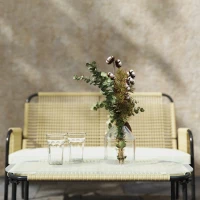 Outsunny Set pentru Exterior din Canapea cu 2 Locuri, 2 Fotolii cu Perne și Măsuță de Cafea din Sticlă, 110x65x74 cm, Galben(m-7)