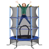 HOMCOM Kindertrampoline, Ø163 cm, met veiligheidsnet, binnen- en buitengebruik, belasting tot 50 kg, Staal, Kunststof, Blauw(m-10)