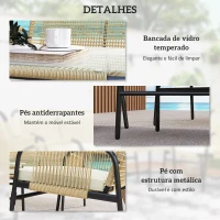 Outsunny Conjunto de 4 Peças de Móveis de Jardim de Vime Sintético com 2 Poltronas 1 Sofá Duplo 1 Mesa de Centro Natural e Preto(m-6)