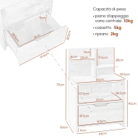 HOMCOM Comodino con 2 Ripiani Aperti e Cassetto in Truciolato per Camera da Letto e Salotto, 45x35x73 cm(m-3)