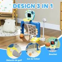 AIYAPLAY Joc pentru Copii cu Poartă de Fotbal, Coș de Baschet Reglabil și Gaură de Golf, 54x38,8x60,4-68 cm, Multicolor(m-4)