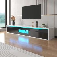 Mobilier TV lucios cu iluminare LED, design modern, 180×35×30 cm, Alb + Negru(m-4)