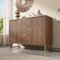Shelves Adjustable Anti-tip Sideboard Cabinet with 3 Drawers and 2 Doors, Storage Cabinet with Embossed Design, 120L x 40W x 75H cm, Walnut(m-10)