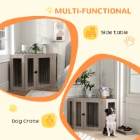 PawHut 2 in 1 Dog Crate Furniture Side Table, with Cushion, 122 x 61 x 71cm - Walnut Brown(m-4)